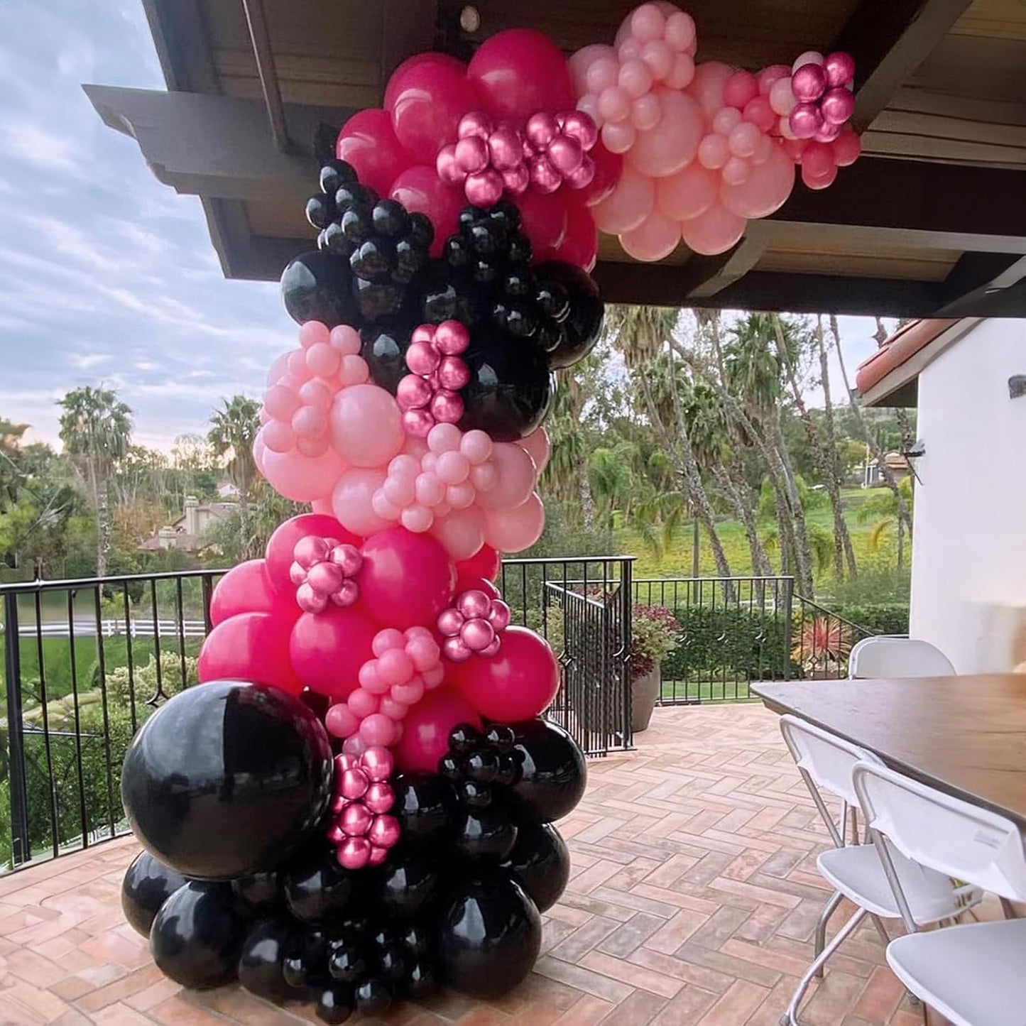 Pink and Black Balloons, 12 Inch Hot Pink Black Balloon with Confetti Balloons for Girls Women Birthday Baby Bridal Shower Wedding Theme Party Decoration
