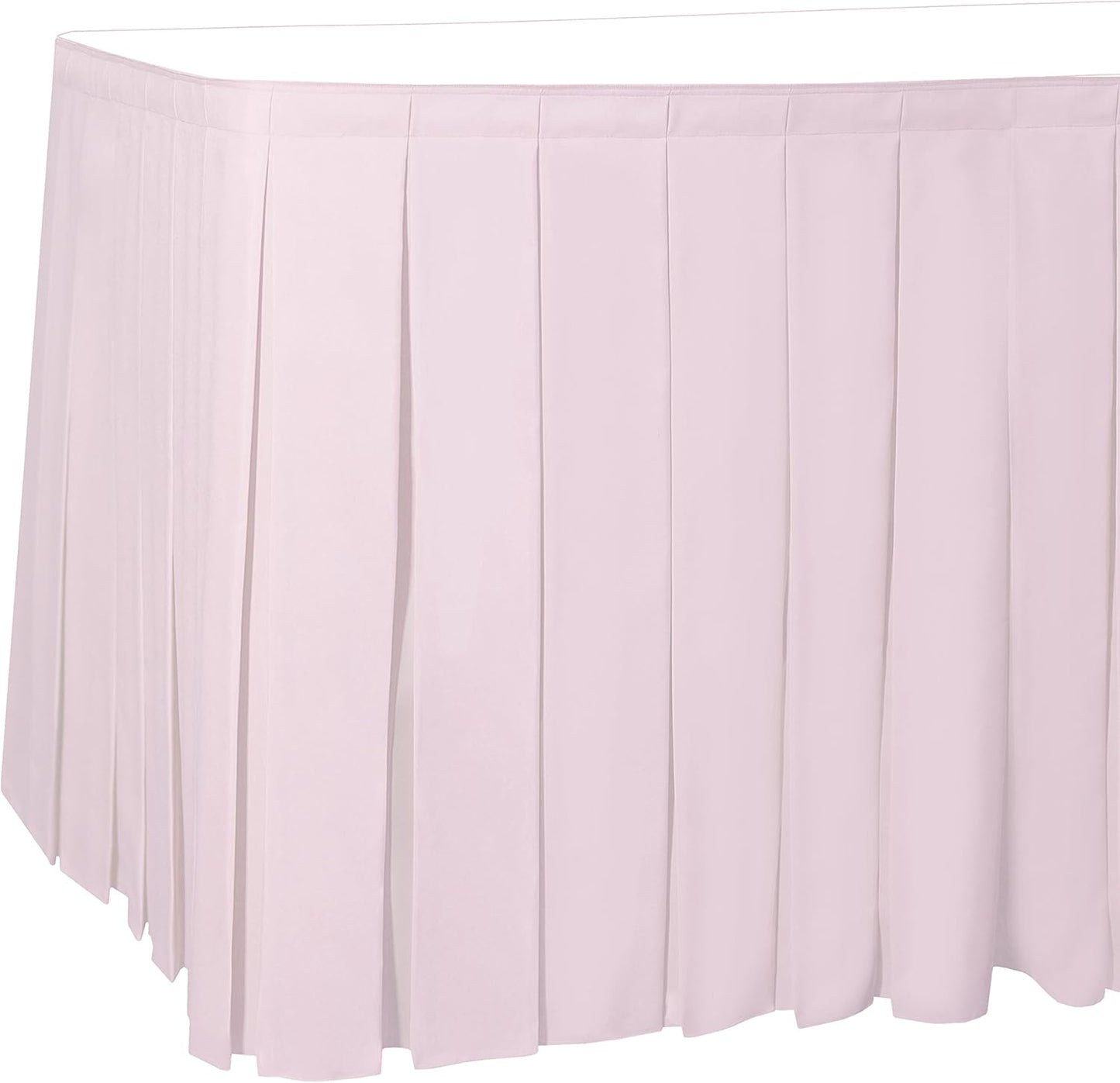Ultimate Textile Pleat Polyester Fabric Table Skirt - Machine Washable, Flame Resistant, Cut & Sewn in NJ, Desk Skirt - Ice Pink, 21' Box Pleat x 42" h