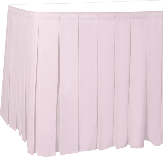 Ultimate Textile Pleat Polyester Fabric Table Skirt - Machine Washable, Flame Resistant, Cut & Sewn in NJ, Desk Skirt - Ice Pink, 21' Box Pleat x 42" h
