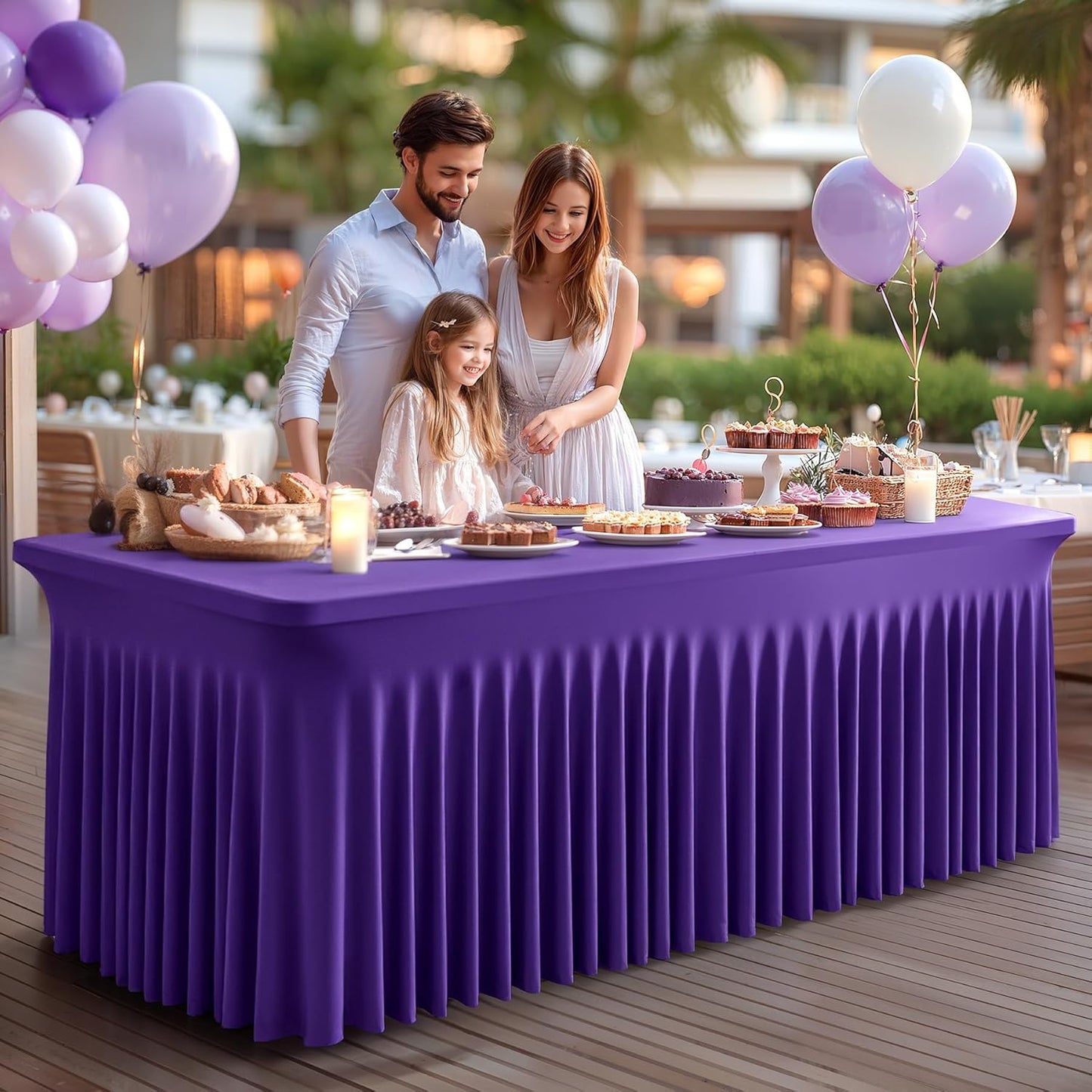 2 Packs Purple Spandex Tableclothes for 8 Foot Rectangle Table, Spandex Table Covers 8FT Stretch Table Skirts Rectangle Wrinkle Free Fitted Tablecover for Event, Wedding, Banquet & Parties