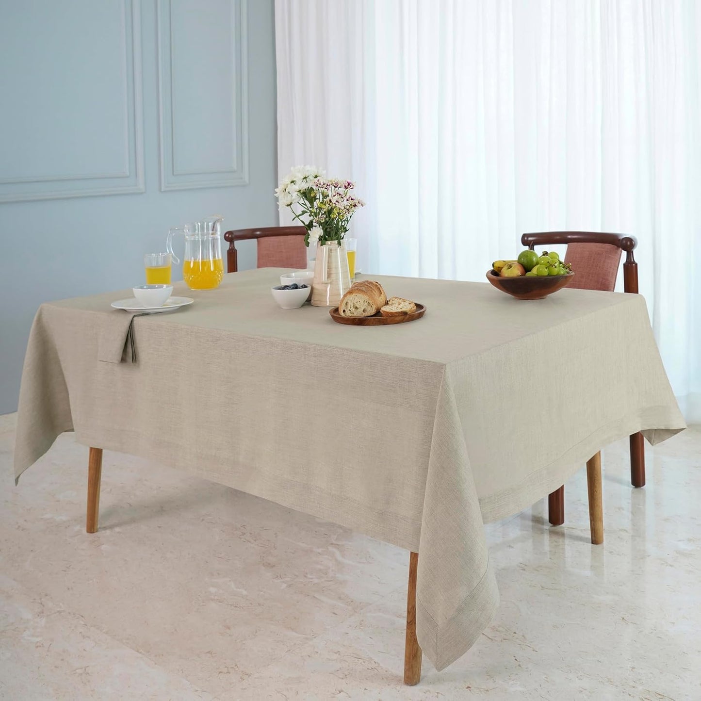 D'Moksha Homes Natural Linen Tablecloth 54 x 72 Inch - 100% Pure Linen Tablecloth for Rectangle Tables - Machine Washable Table Cloth for Fall, Autumn and Halloween