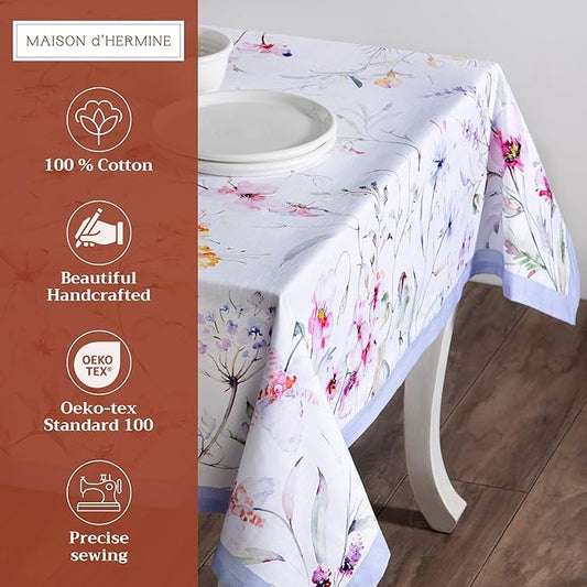 Maison d' Hermine Table Cloth Rectangle Table 100% Cotton 60 x 108 Inches Tablecloth Reusable Decorative for Dining Room Farmhouse Home Valentines Day Decorations Spring Summer - Summer Floral