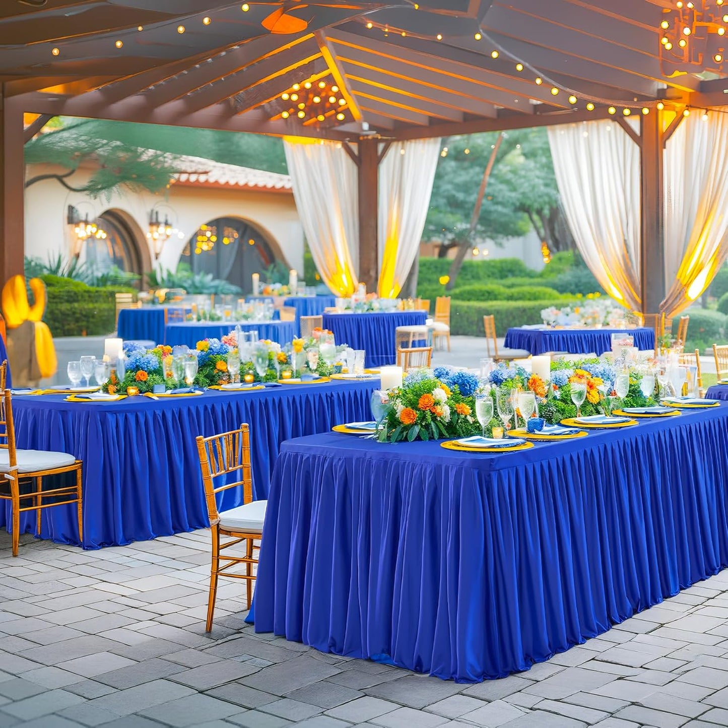 Wish Care Royal Blue Polyester 8FT x 30IN Rectangular Tablecloth with Pleated Ruffle Skirt for 8 Foot Rectangle Tables, Wrinkle Free, Perfect for Birthday Parties, Weddings, Trade Shows