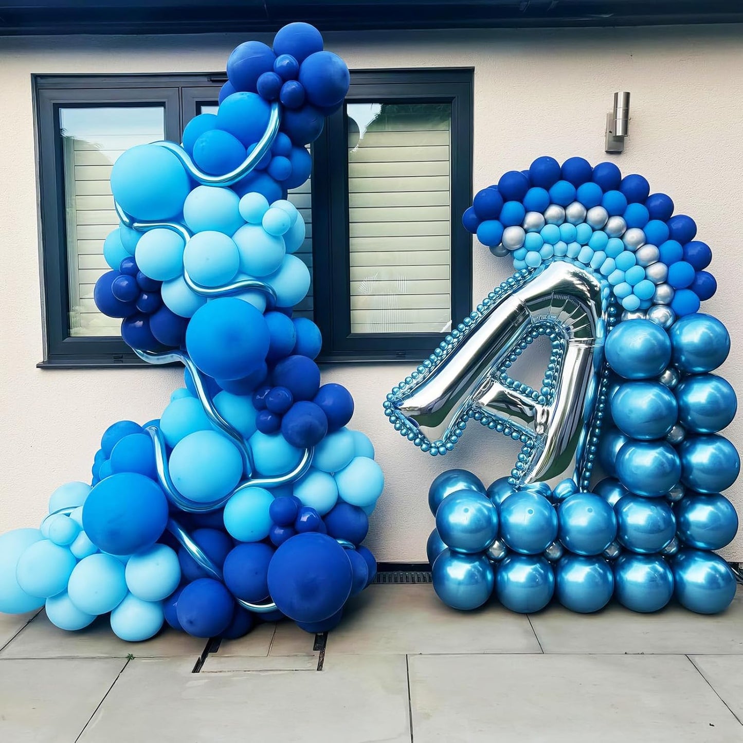 Blue Balloon Garland Arch Kit 12 Inch 90 Pcs Metallic Chrome Pearl Baby Light Dark Royal Blue Latex Balloons for Winter Wonderland Baby Shower Birthday Wedding Ocean Party Decor