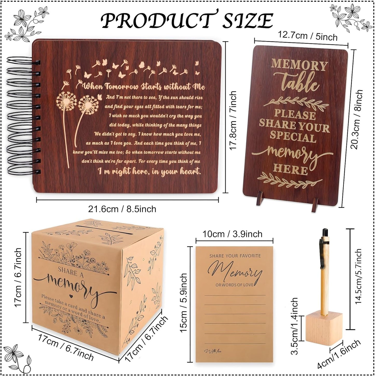 PREKIAR Funeral Guest Book Set Wooden Guest Books for Memorial Service Celebration of Life in Loving Memory with 50pcs Share a Memory Card Cards Box Table Sign and Pen (Brown- Guest Book Set #3)