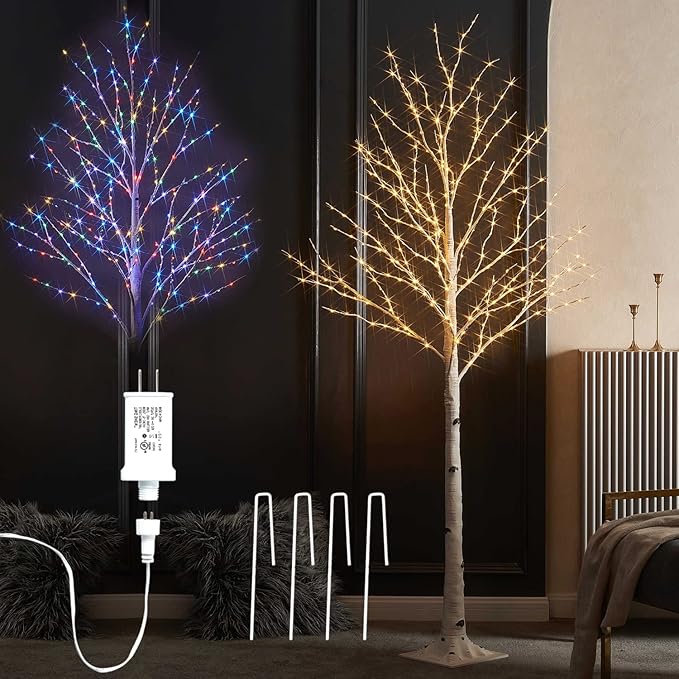 Fudios Lighted Birch Trees for Decoration 6FT Light up 330 LED Faux White Tree Plug in Artificial White Christmas Decor for Home Inside Xmas Wedding Party Gift Outdoor