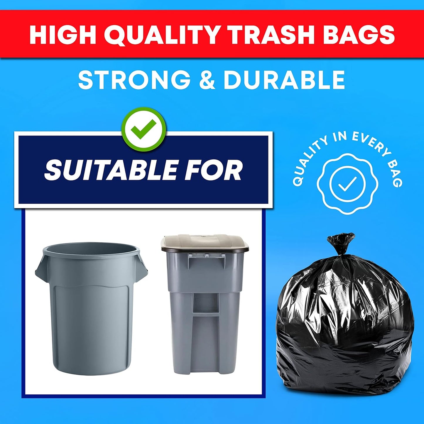 Tasker 55-60 Gallon Trash Bags Heavy Duty | Value 50 Count Bags w/Ties | Extra Large Industrial Trash Bags 55 Gallon, Lawn and Leaf Bags, Extra Large Outdoor Contractor Trash Can Liners, 50-60 Gallon