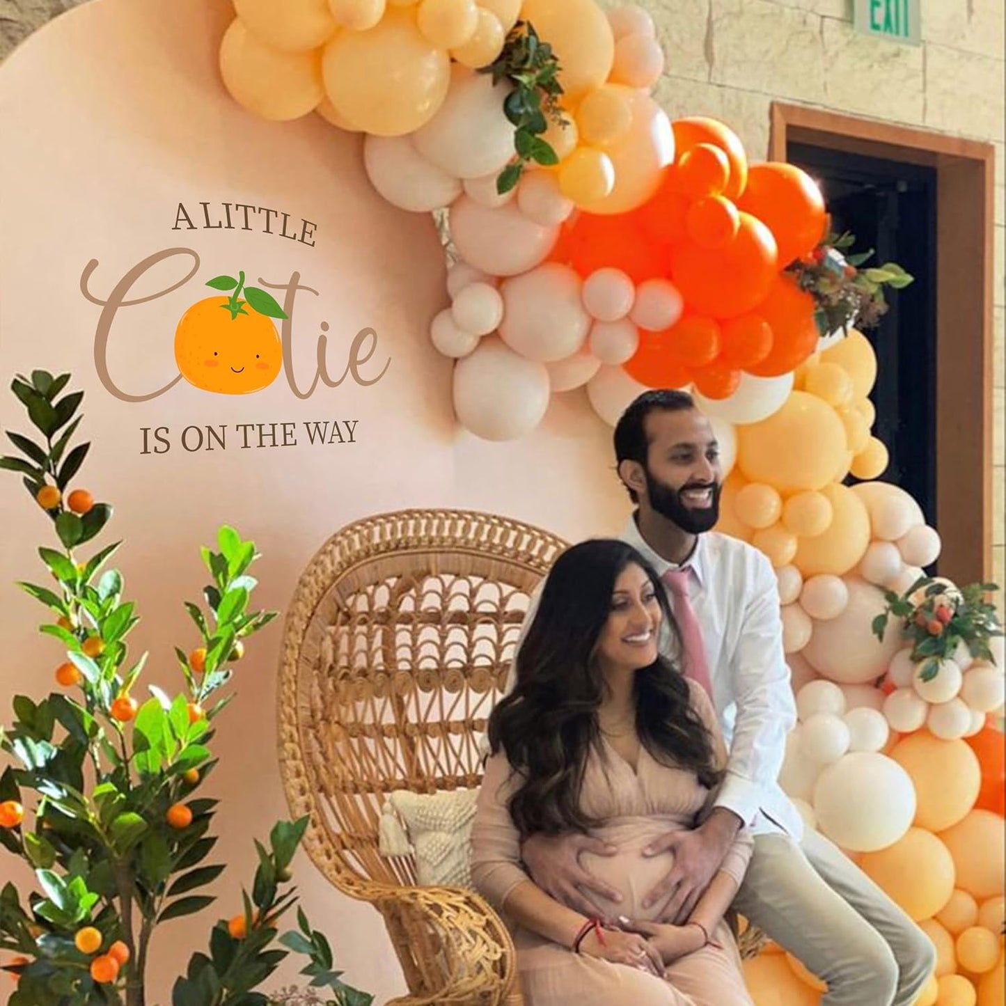 A Little Cutie is On The Way Decal - Orange Baby Shower, Birthday, Anniversary, Gender Reveal Party Decoration Supplies Wall Stickers, Orange Sign Balloon Arch and Party Backdrop Decor Decals