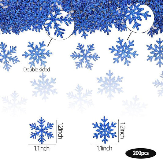 200PC Snowflake Confetti Dark Blue Christmas Confetti Snowflakes Table Scatter For Winter Holiday Birthday Baby Shower Party Decorations