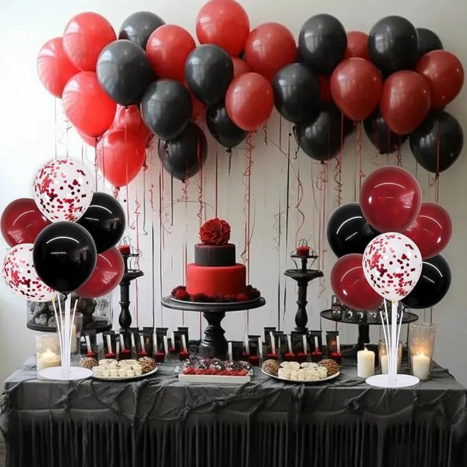 TONIFUL 4 Set Wine Red and Black Balloon Centerpieces for Table,Balloon Stand Kit for Black Red Party Decor 2026 Graduation,Wedding,Chinese New Year,Retirement,Halloween,Birthday Party Decorations
