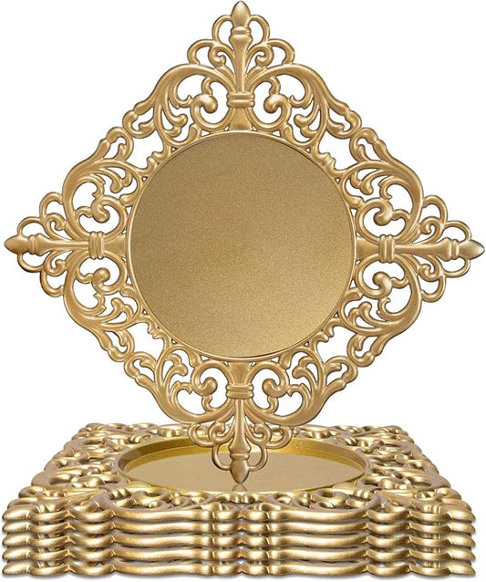 JEVERGN 6 Pack Gold Charger Plates, 12" Square Chargers for Dinner Plates, Gold Plate Chargers with Embossed Rims, Plastic Charger for Wedding, Party Event, Dinner, Table Setting