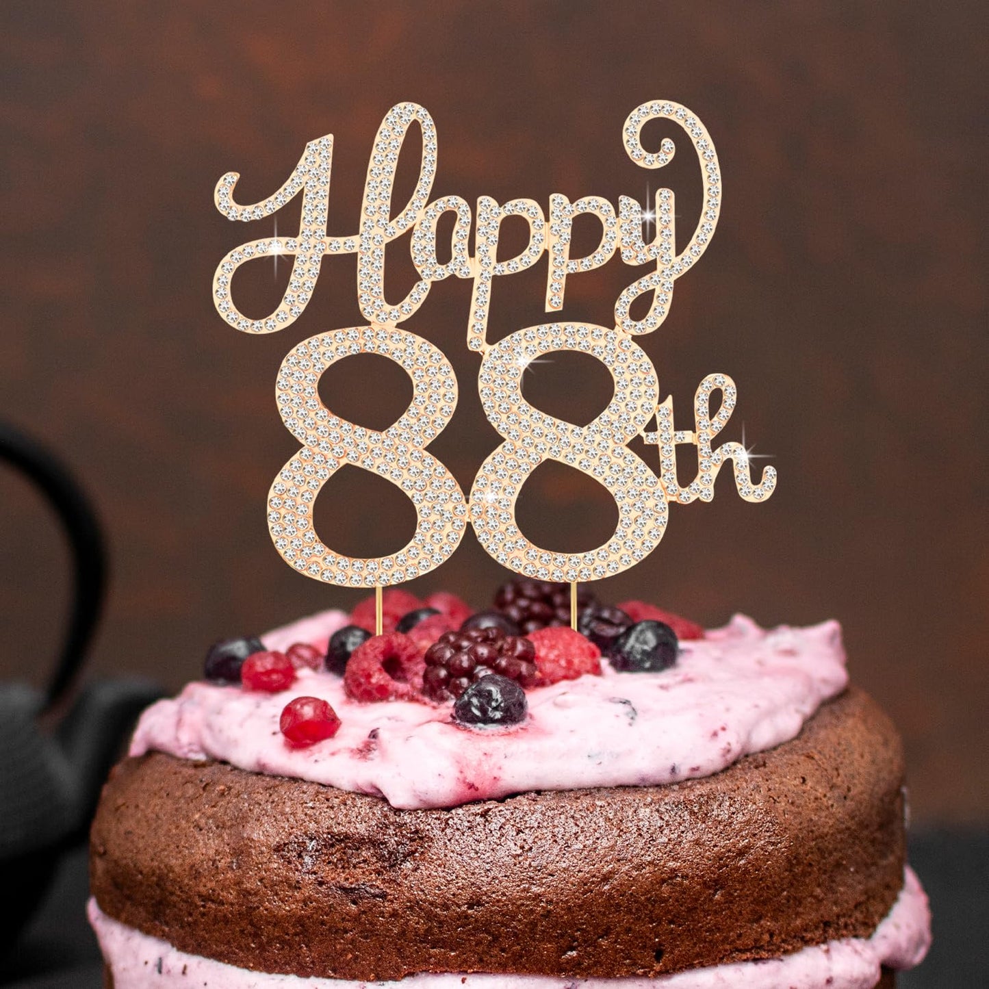 Happy 88th Birthday Decorations,88th Birthday Gold Rhinestone Cake Topper - Cheers to 88 Years Old Bday Party Metal Sparkly Cake Centerpieces Sign.
