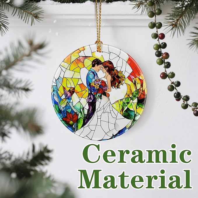 Romantic Couple Wedding Ornament, Dog Christmas Ornament – Christmas Tree Decor, Holiday Decoration, Stocking Stuffer, Festive Gift Idea, Gifts for Newlywed, Married Couple, Romantic Partner