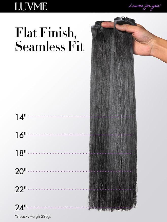 LUVME Seamless Silky Straight Clip in Hair Extensions Real Human Hair for Women, 2 Pack 26 Inch 220g 12Pcs, Remy Hair Clip Ins, Seamless Clip Ins for Full Volume & Daily Wear