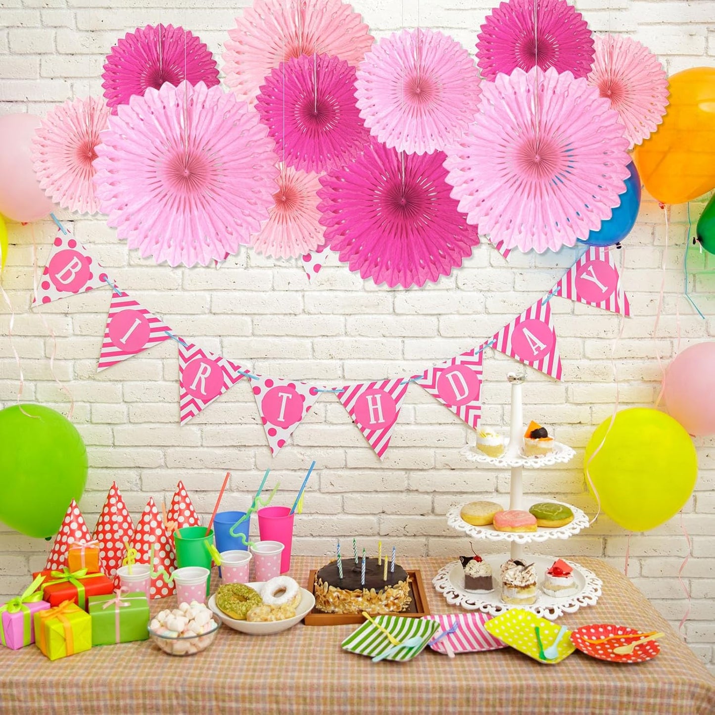18 Pcs Pink Set Hanging Paper Fan, Hanging Honeycomb Round Paper Fans for Weddings, Birthdays, Baby Showers, Classroom, Events Ceiling Party Supplies Decorations