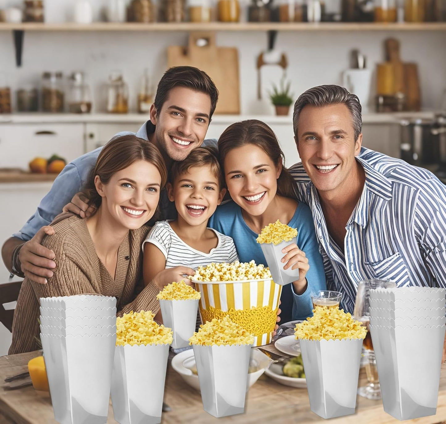 24 Pcs Silver Popcorn Boxes 2 x 4.5 x 2.7 inch Mini Popcorn Boxes Cardboard Popcorn Container for Party Disposable Snack Popcorn Bags