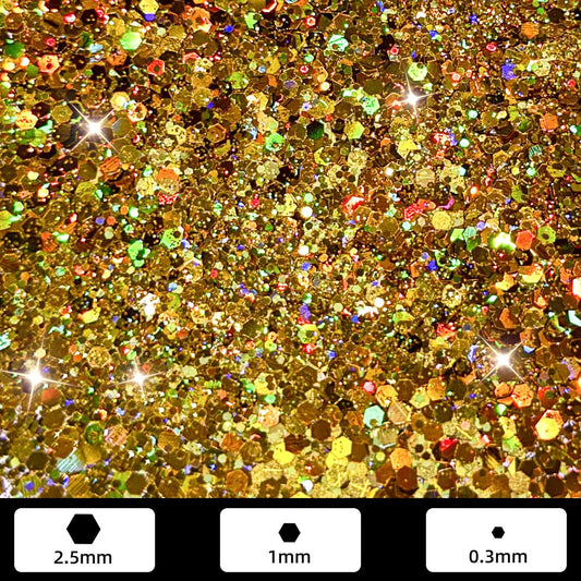 GlimmerLife Chunky Holographic Gold Glitter, 150G/5.29OZ, Iridescent Metallic Craft Glitter for Resin, Nail, Face Makeup, DIY Decorations