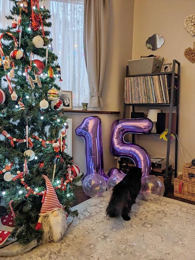 17 Balloons Number 40 Inch, Purple 17th Birthday Decoration for 1 7 17 71 Men & Women, Foil Big Number Balloon for Wedding Store Anniversary Promotion Party Decorations