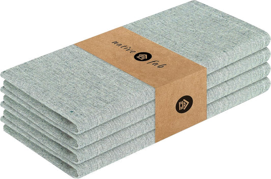 Native Fab Solid Cloth Napkin Set of 4, 100% Chambray Cotton, Washable, Reusable Dinner Cloth Napkin 17x17 inches, Table Decor Napkins for Dinner, Events, Olive Green