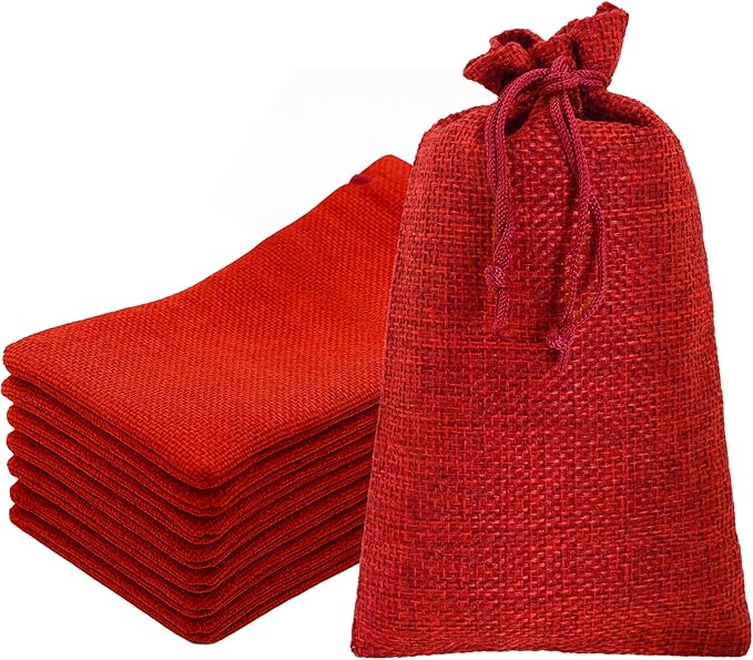 Mandala Crafts 10X14 Inch Red Burlap Drawstring Gift Bags for Favors - 20 Large Linen Sacks Gift Pouches for Candy, Coffee, Jewelry, Wedding, and Party Supplies