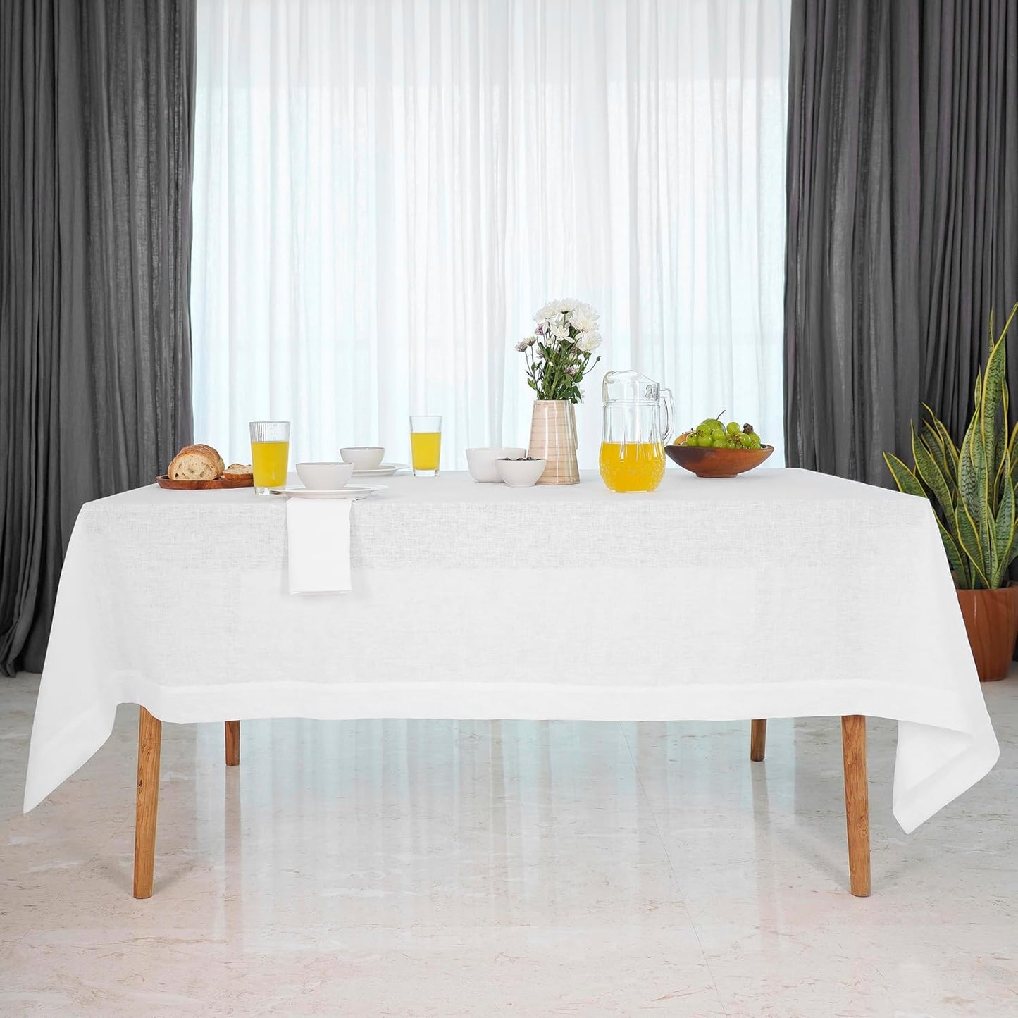 D'Moksha Homes White Linen Tablecloth 54 x 72 Inch - 100% Pure Linen Tablecloth for Rectangle Tables - Machine Washable Table Cloth for Fall, Autumn and Halloween