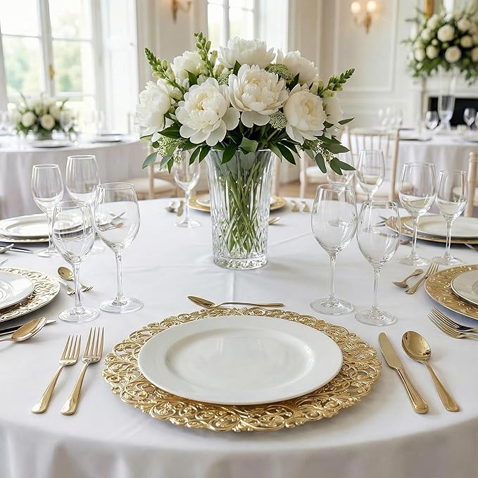 13inch Round Gold Charger Plates,Plastic Plate Chargers Set of 8,Chargers for Dinner Plates,Gold Plates for Wedding,Party,Event Decoration