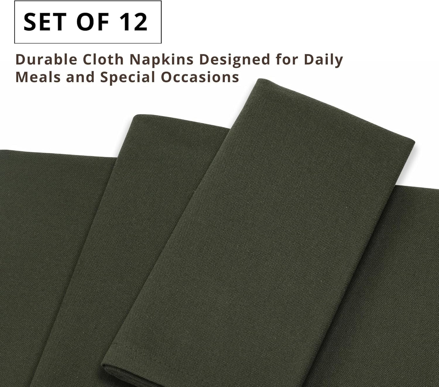 PurpleEssences Set of 12 Cloth Dinner Napkins 100% Cotton 18x18 Inch - Soft Durable Washable - Ideal for Farmhouse Party Fall Thanksgiving - Perfect Everyday Use Table Linen - Olive Green
