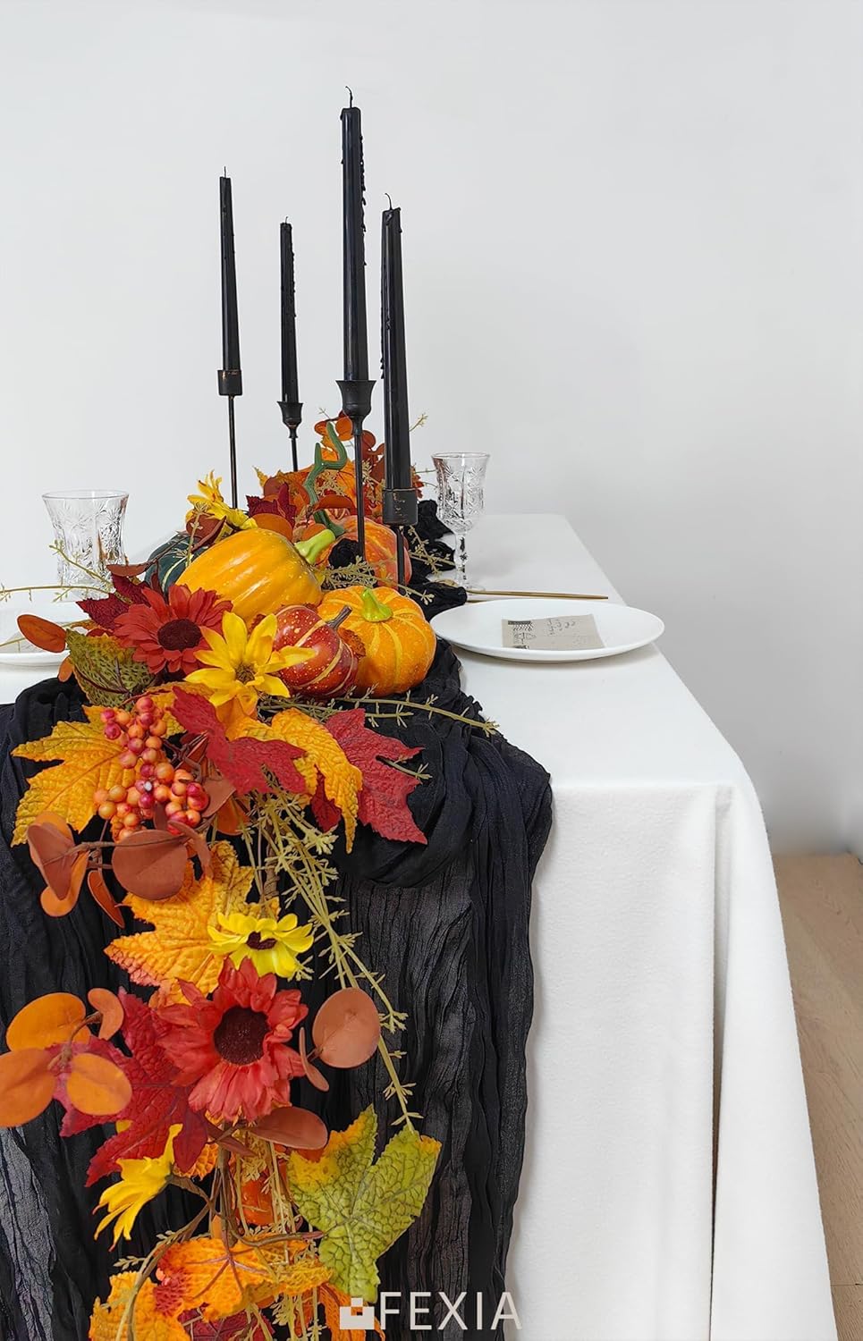 FEXIA Black Cheesecloth Table Runner Cheese Cloth Runner 35x120 Inches Gauze Gothic Decor for Rustic Farmhouse Baby Shower Halloween Home Decor