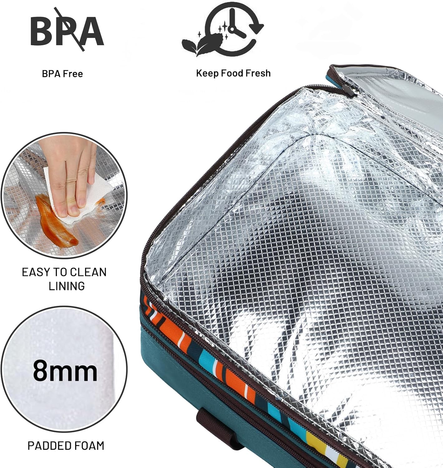 MIER Insulated Double Casserole Carrier Bag for Lasagna Lugger, Potluck Parties, Picnic, Beach, Fits 9 x 13 Inches Baking Dish, Casserole Dish, Expandable by Mid Zipper, Peacock Blue