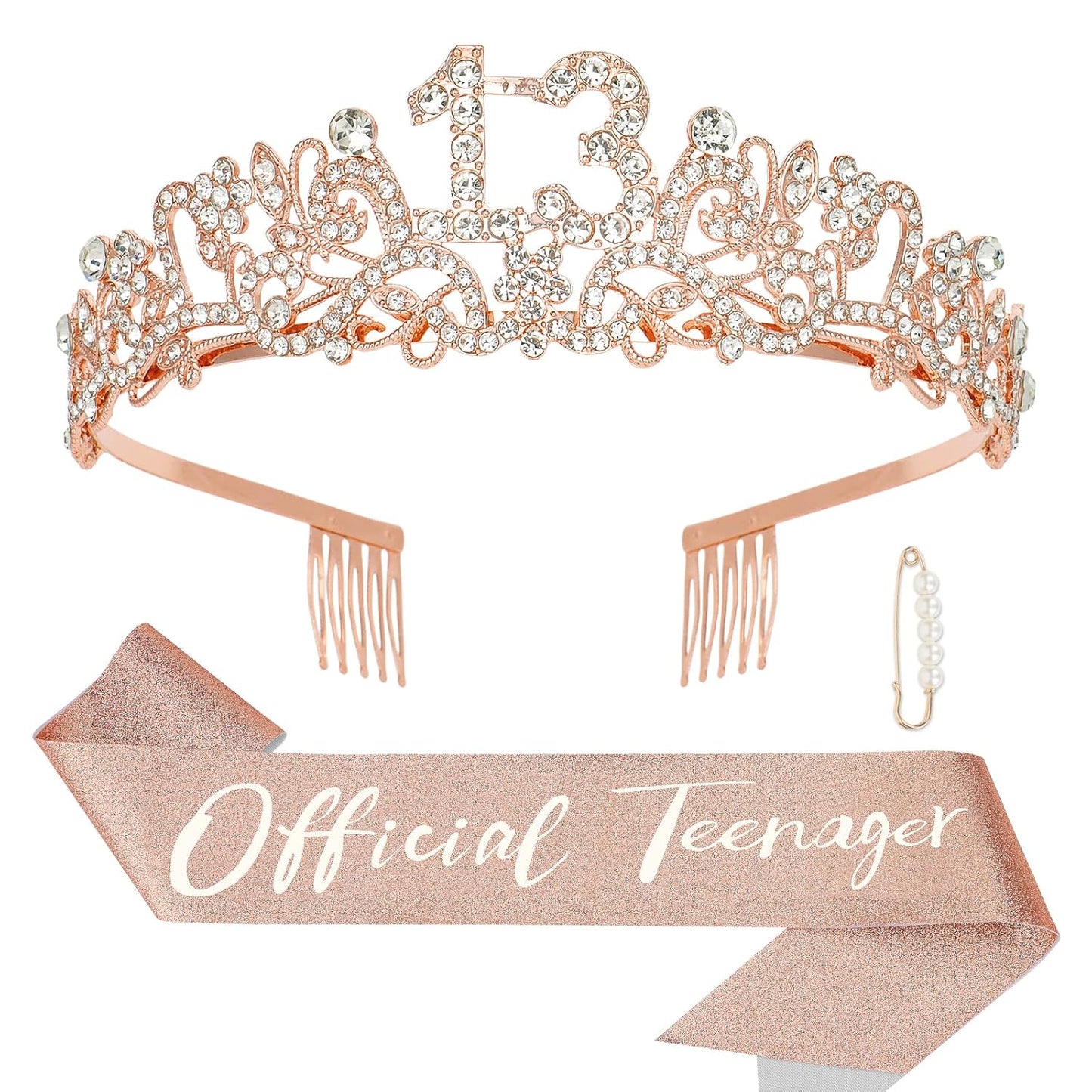 Semato 13th Birthday Decorations for Girls - 13th Birthday Sash and Crown Kit for Girls Birthday Gifts Happy Birthday Tiara Birthday Party Favors