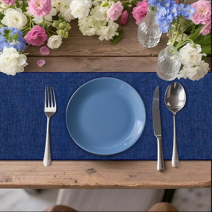 4 Pieces Navy Blue Table Runners: 13x108 Inch Navy Blue Rustic Jute Table Runner Thanksgiving Table Cover for Farmhouse Macrame Boho Fall Party Home Dining Decorations