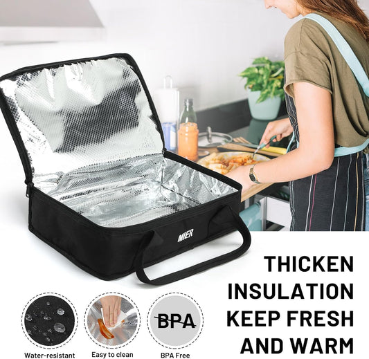 MIER Insulated Casserole Carrier for Hot or Cold Food Thermal Food Carrier Bag for Lasagna Potluck Parties Picnic Cookouts, Fits 9"x13" Baking Dish/Foil Pan, Black