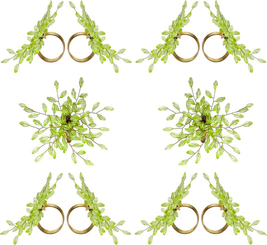 Napkin Rings Set of 12 for Dining Table Decoration Parties Everyday Metal Napkin Holder Leaf Green (Pack of 12)