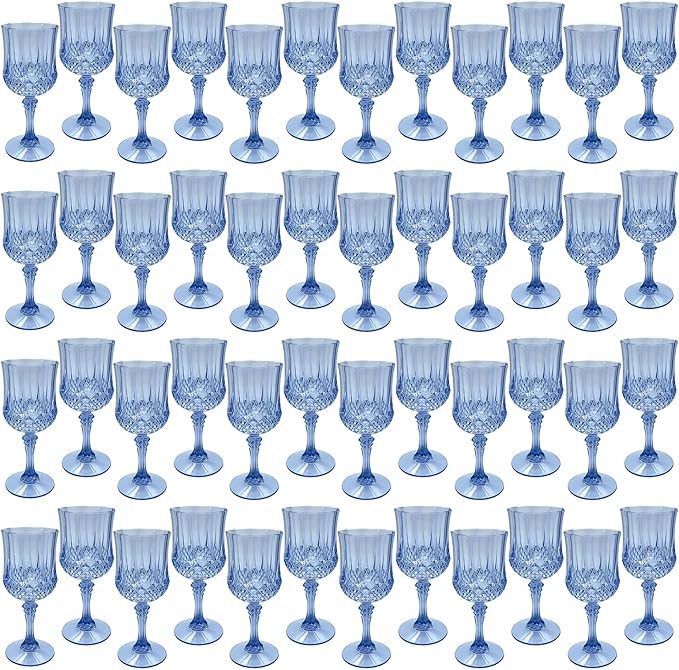 Plastic Wine Glasses, Plastic Goblets Vintage Style Cordial Unbreakable Drinking Glasses for Wedding Reception, Grand Event Party Supplies, Easte (48, Blue) | Plastic Goblets, for Parties, Drinking Glasses