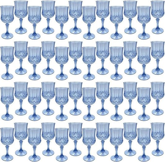 Plastic Wine Glasses, Plastic Goblets Vintage Style Cordial Unbreakable Drinking Glasses for Wedding Reception, Grand Event Party Supplies, Easte (48, Blue) | Plastic Goblets, for Parties, Drinking Glasses