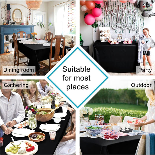 Hiasan 6 Pack Black Tablecloth 54 x 80 Inch, Rectangle 4 Feet Table Cloth - Waterproof and Wrinklr Resistant Washable Polyester Fabric Table Cloth for Dining Room and Outdoor Use