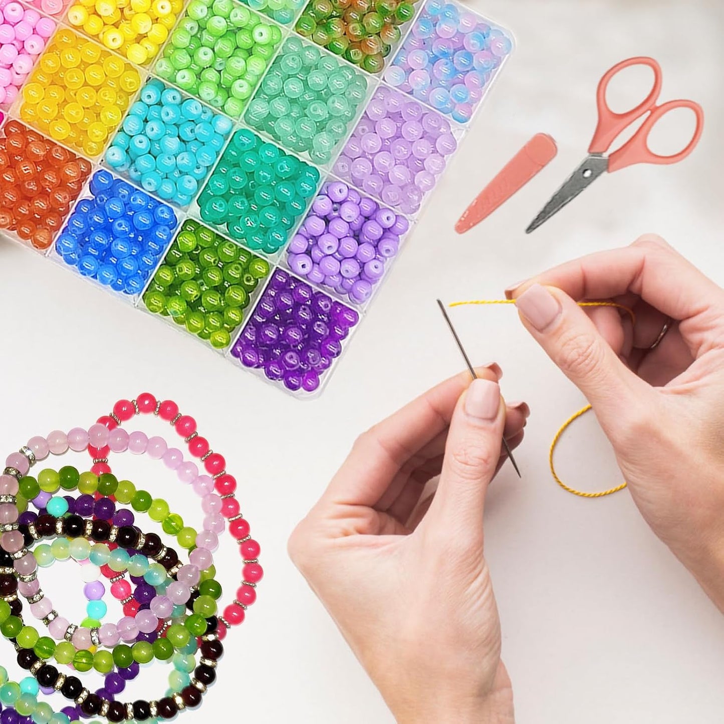 Dayify 3000 pcs 6mm Round Glass Beads for Bracelets, 48 Colors Crystal Beads for Bracelet Making, Jewelry Making and DIY Crafts (42 Solid Colors and 6 Mermaid Colors)