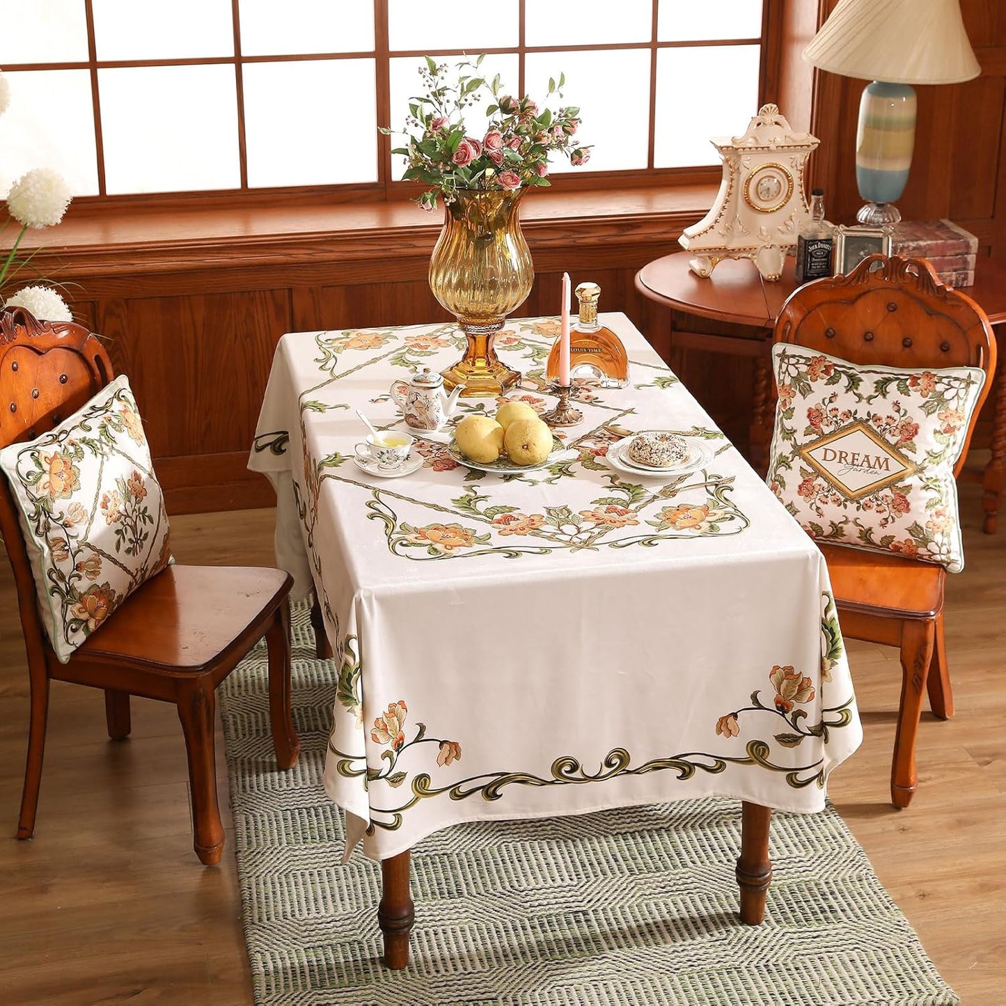 patdrea Designer Vintage Linen Rectangle Tablecloth,French Floral Tablecloths,Wrinkle Free Table Cloth,Decorative Table Cover Cloth for Kitchen,Dining,Tea Party,Home,Christmas,63"*110"