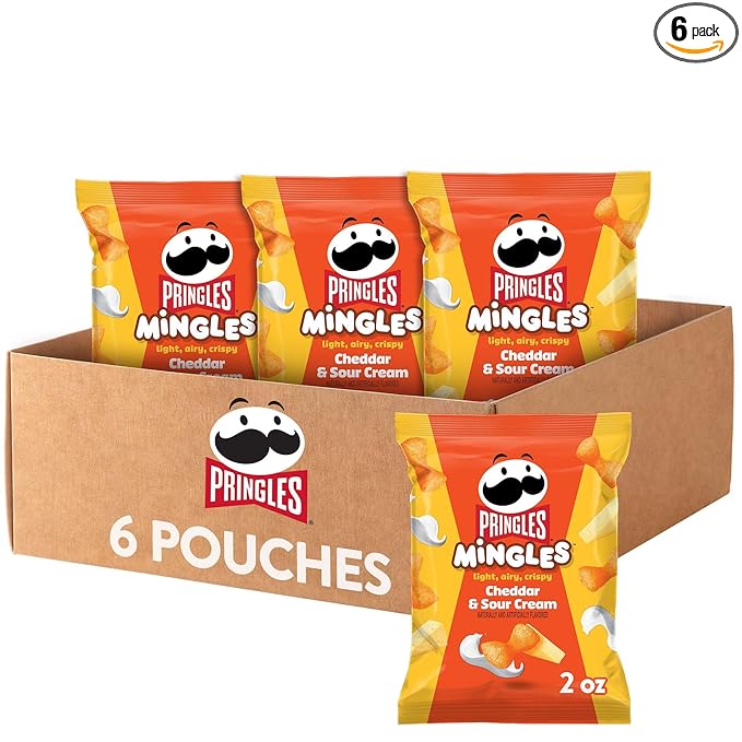 Pringles Mingles Puffed Snacks, Cheddar and Sour Cream, Cheese Puffs, Salty Snacks (6 Bags)