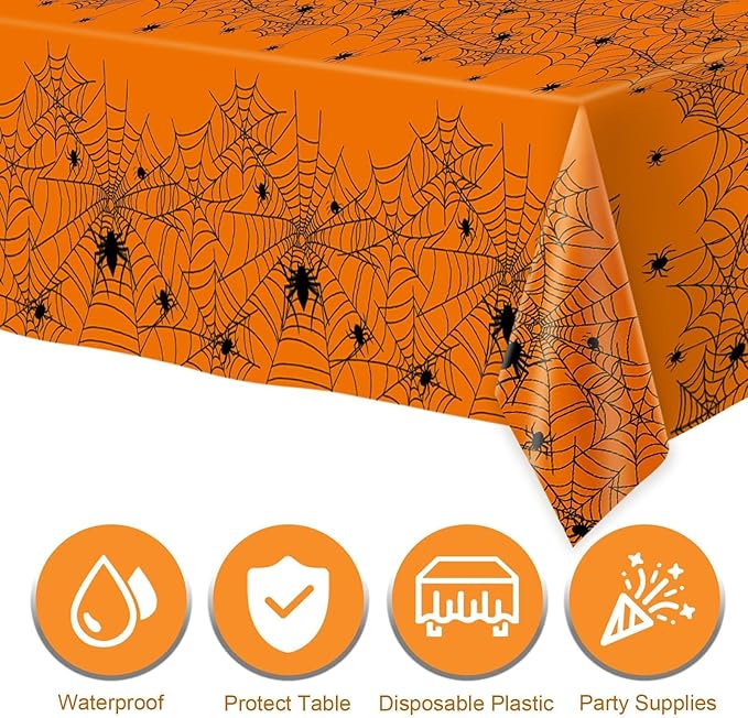 Halloween Tablecloth,2 Pack Disposable Plastic Tablecloth 54"x108" Halloween Decorations,Orange Table Cloth for Birthday Decors,Spider Web Table Cover,Party Supplies for Indoor or Outside,Home,Dinner