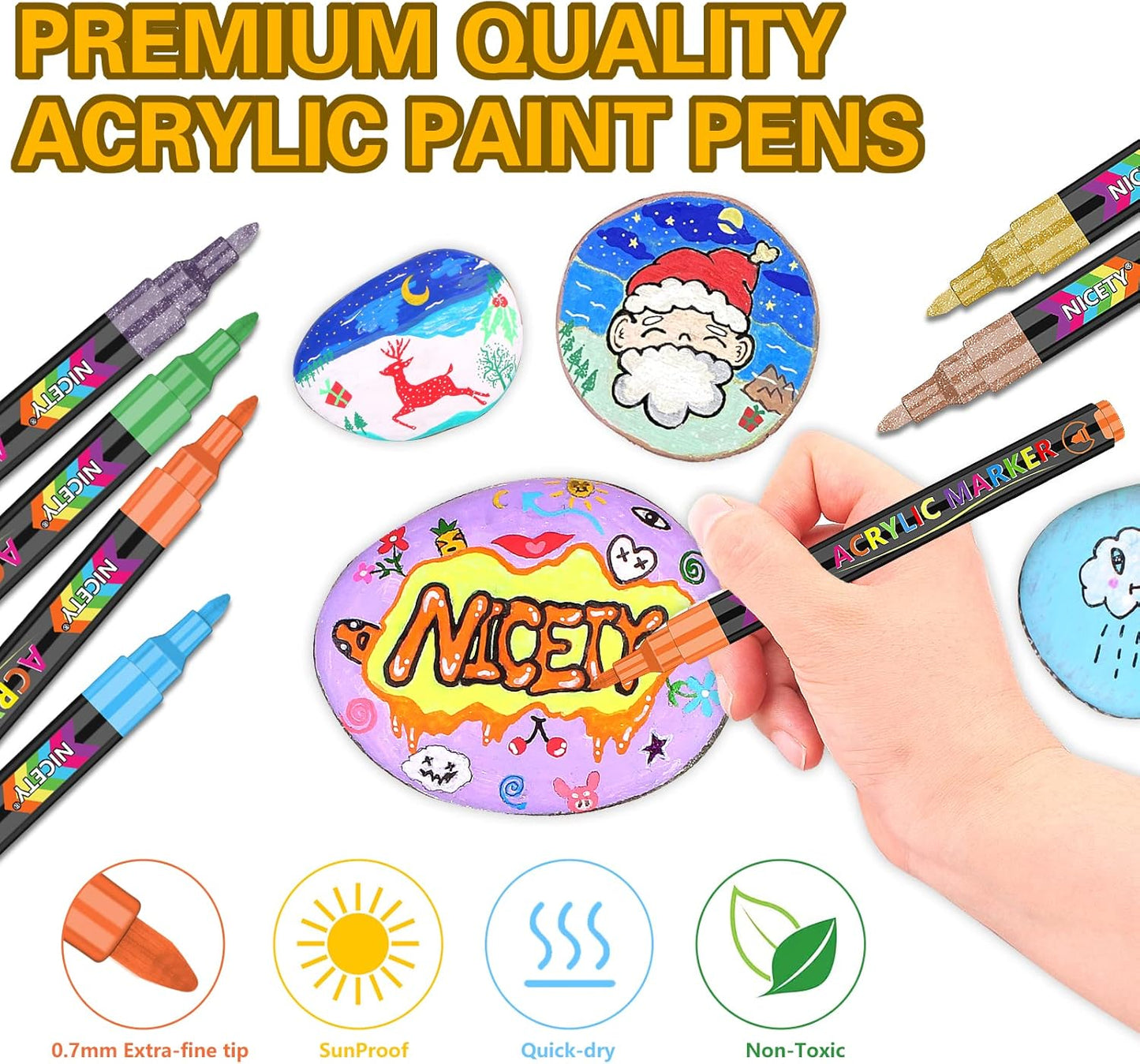 NICETY 72 Colors Acrylic Paint Pens Paint Markers, Extra Fine Tip Point Acrylic Paint Pens for Rock Painting, Canvas, Wood, Ceramic, Glass, Stone, Fabric, DIY Crafts & Art Supplies