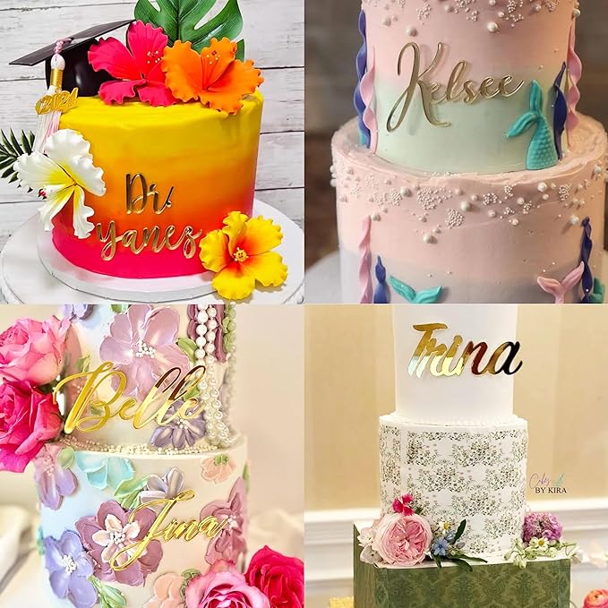 Custom Cake Name Plate | Personalized Acrylic Cake Topper for Birthday Party Shower Wedding with 40+ Color, Font, and Size Options - Made in the USA by Simple & Sentimental