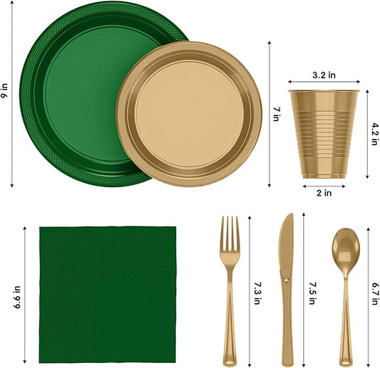 Exquisite 350 Pcs St. Patricks Plastic Plates For Party St. Patricks Disposable Plates Set, 50 Of Each 9" Dinner Plate Set, 7" Dessert Plate, Cups, Napkins & Cutlery Plastic Dinnerware