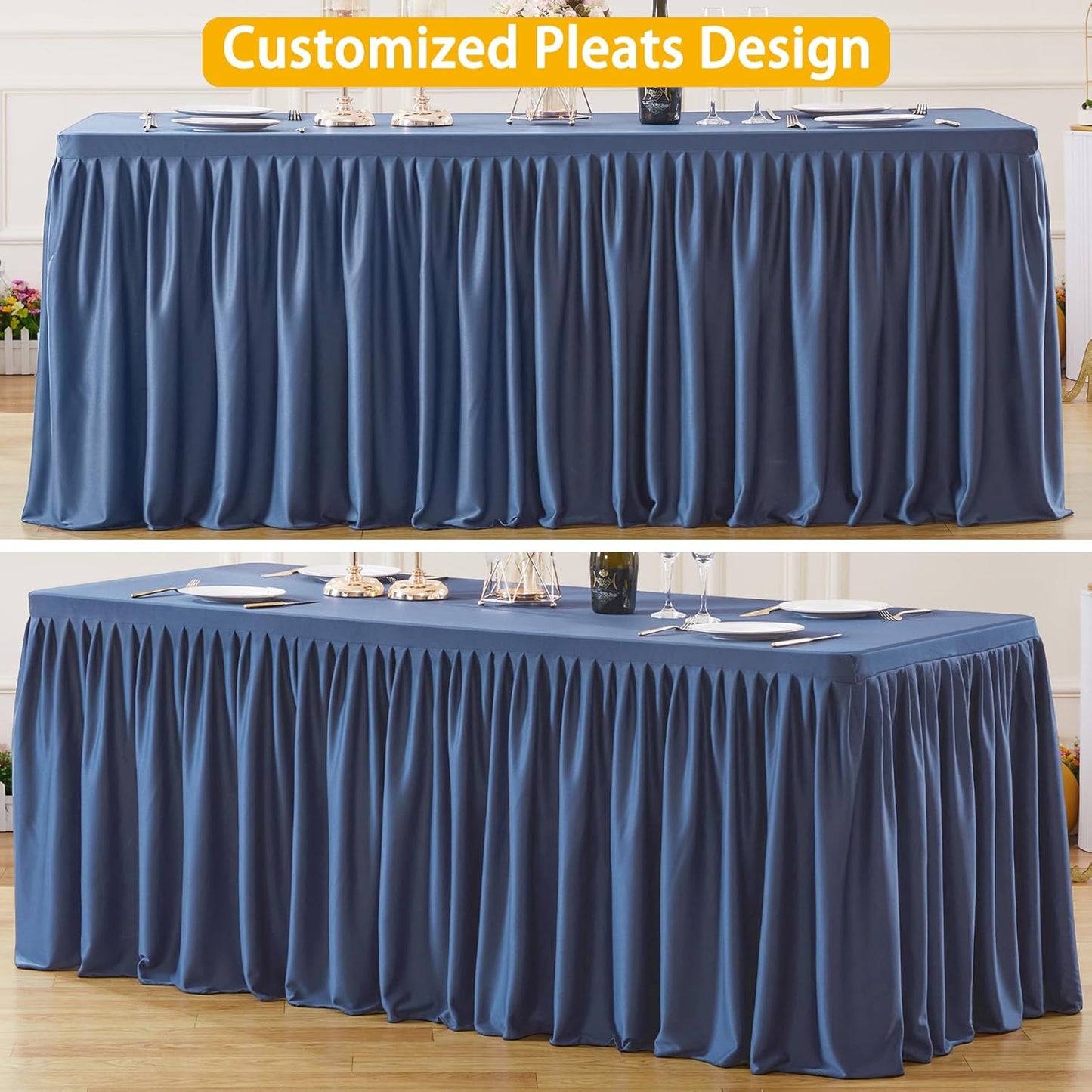 Navy Blue Table Clothes for Rectangle Tables 6ft, Wrinkle Resistant Fitted Table Cloth with Pleated Ruffle Skirts for Banquet Wedding Baby Shower Folding Tables