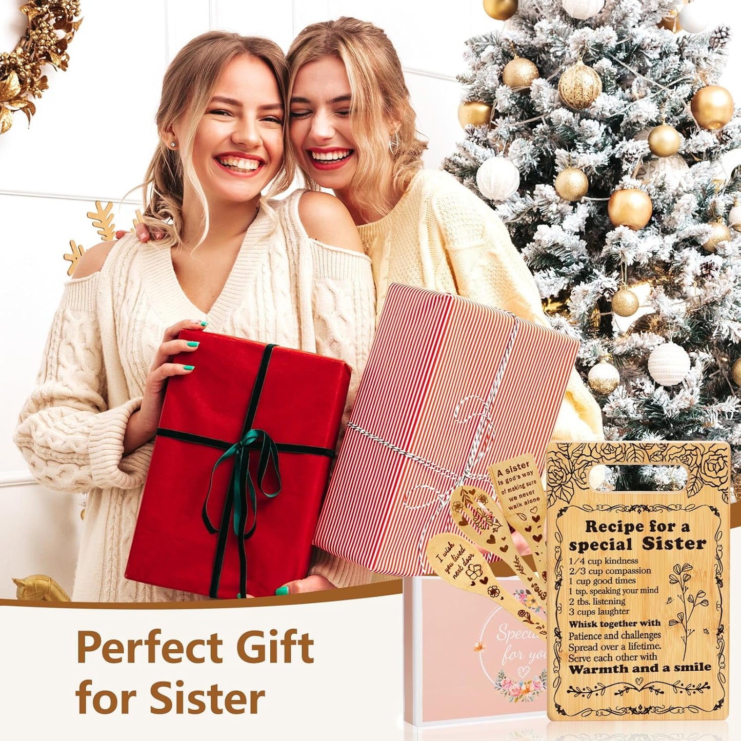 Sister Birthday Gifts Cutting Board Set, "Recipe for a Special Sister" Sister Christmas Gifts from Sister Engraved Utensil Sister Gifts for Women, Friendship Gifts for Bestie Best Friend Soul Sister