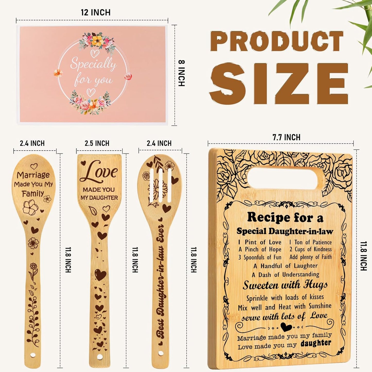 Gifts for Daughter in Law Cutting Board Set, "Recipe for a Daughter-in-Law" Christmas Birthday Gifts for Daughter in Law with Engraved Utensil, Daughter-in-Law Gift from Mother-in-Law Christmas
