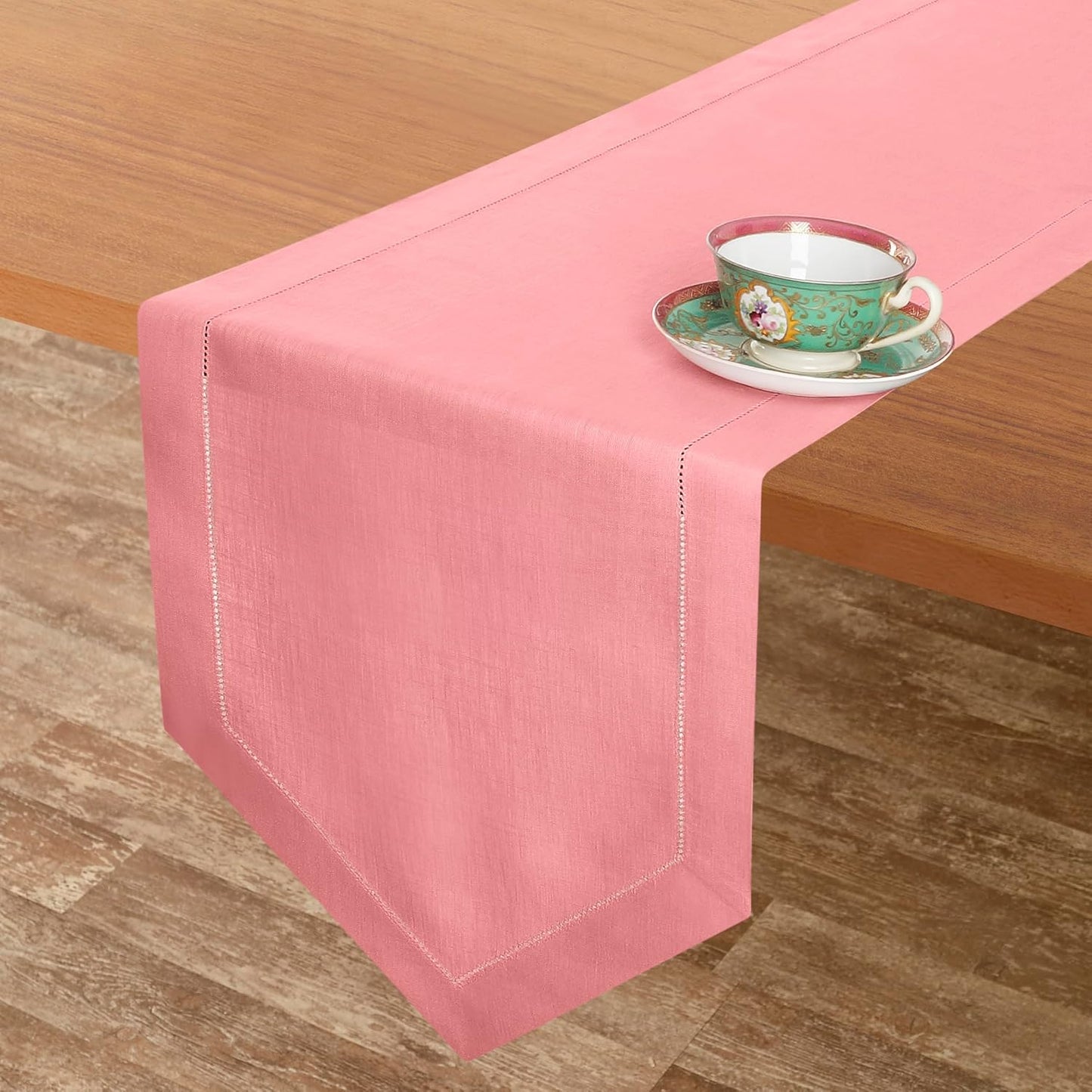 D'Moksha Homes Dusty Pink Linen Table Runner 90 Inches Long - 100% Pure Linen Diamond Table Runner 14 x 90 Inch for Dining, Fall and Halloween - Machine Washable