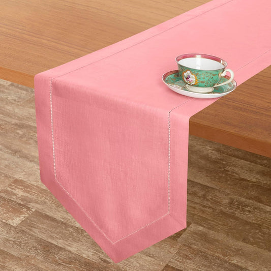 D'Moksha Homes Dusty Pink Linen Table Runner 120 Inches Long - 100% Pure Linen Diamond Table Runner 14 x 120 Inch for Dining, Fall and Halloween - Machine Washable