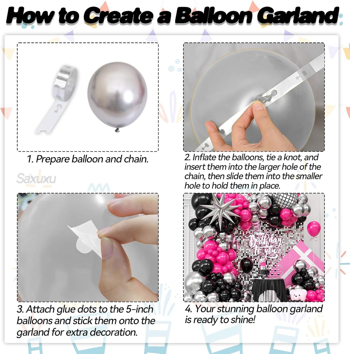 Disco Balloon Arch Kit, Hot Pink Black Balloons Garland Arch Kit, Star Foil and Disco Foil Balloons, Hot Pink Silver Black Balloon For Birthday 8090 Theme Party Wedding Bridal Shower Anniversary