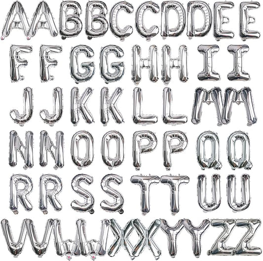 [52 PCS] 16" Foil Silver Letter Balloons 2 Sets of A-Z, Mylar Aluminum Hanging Alphabet for Graduation New Year eve Birthday Party Decorations